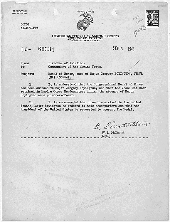 gregory-boyington-released-from-pow-camp-1945-letter